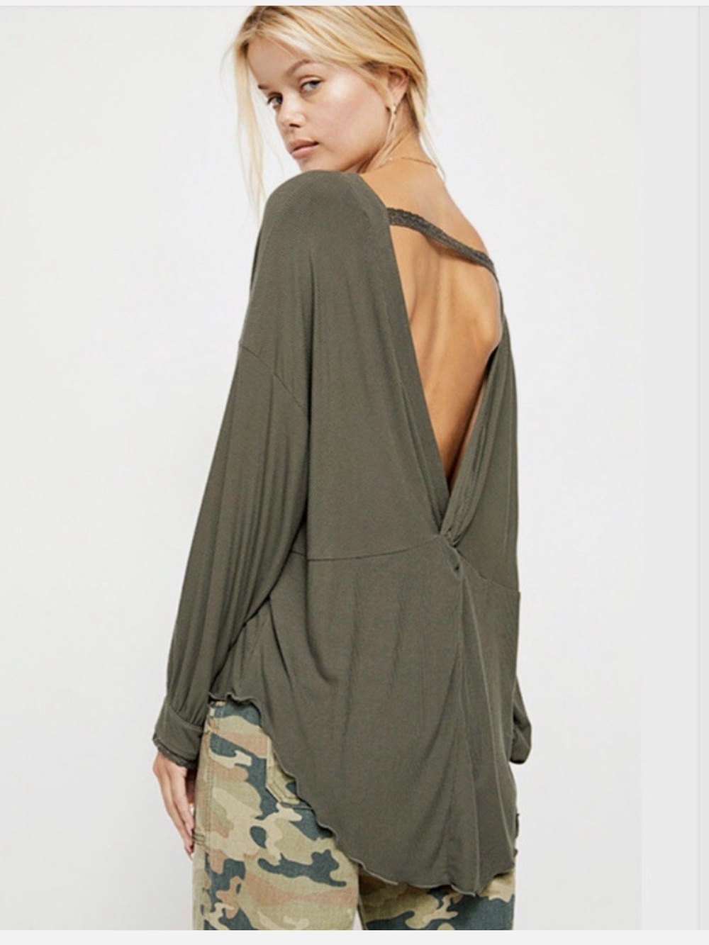 Free People Shimmy Shake open back tunic Top green sz large